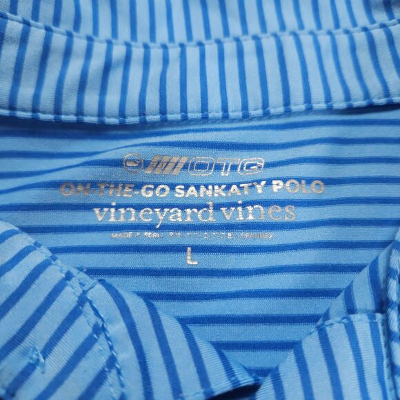 Vineyard Vines On The Go Sankaty Polo Men Large Blue Striped Stretch OTG Golf - Picture 4 of 10